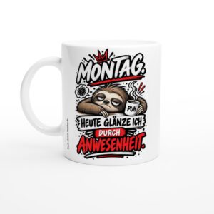 Montag mit müdem Sloth auf glänzend weißer Keramiktasse, ca. 330 ml